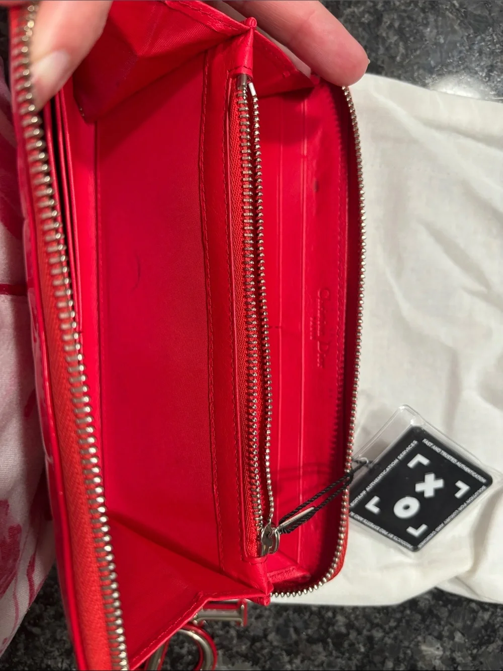 Dior Patent Zip Wallet with Charm